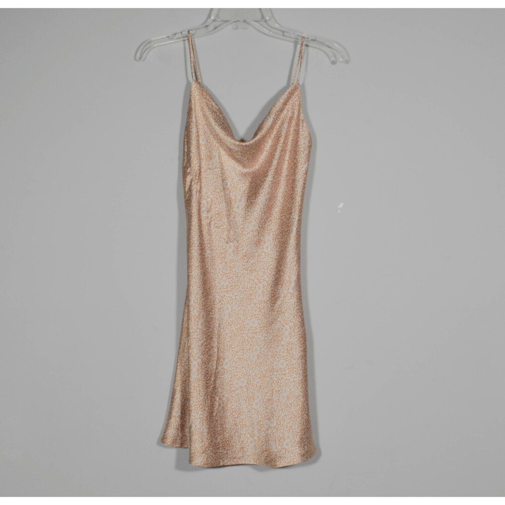 12th Tribe Gold & White Print Polyester Satin Drape Neck Slip Dress Sz S